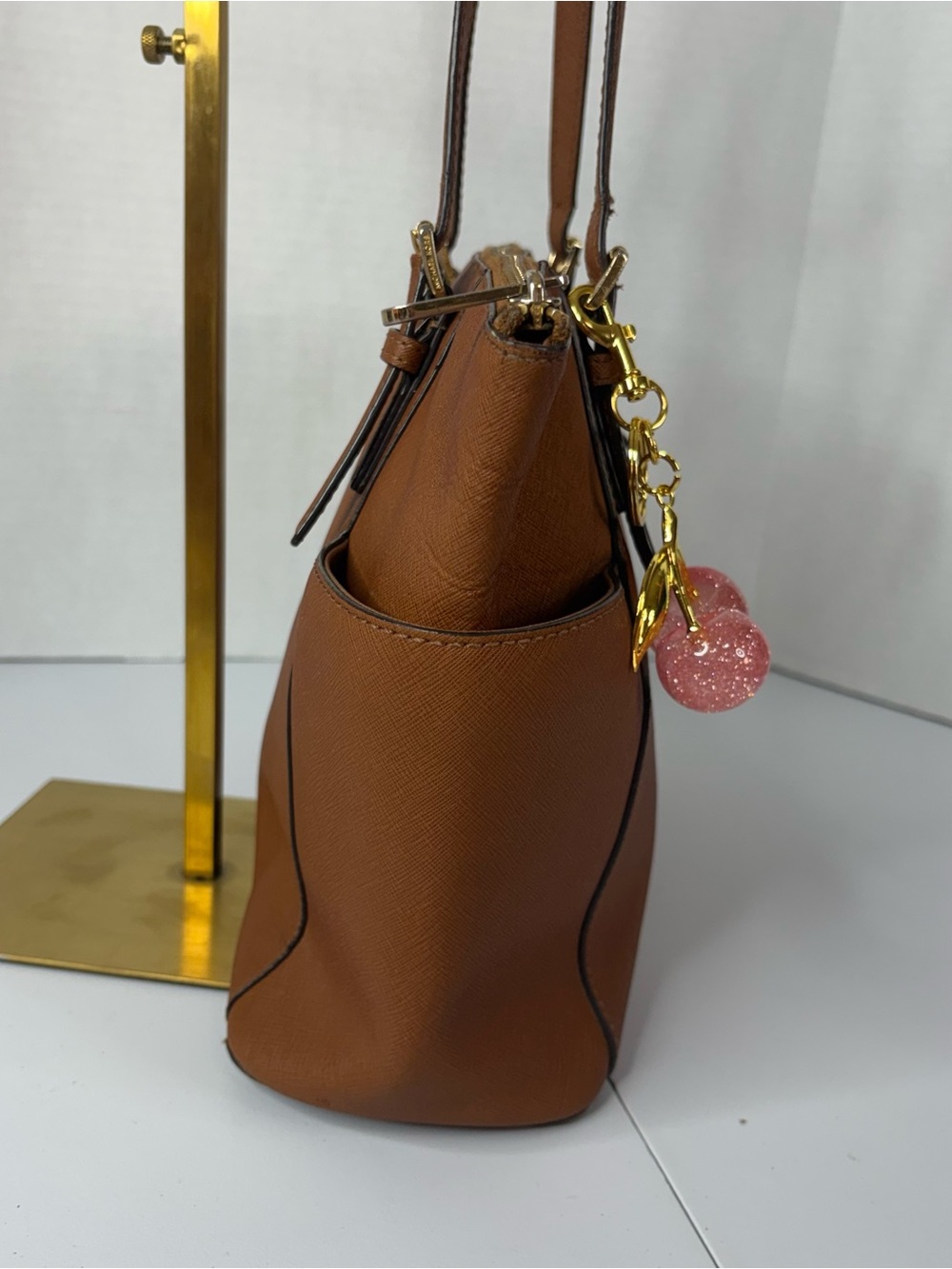 Michael Kors Jet Set Travel Saffiano Leather Tote Bag Acorn Brown Gold Hardware - Picture 6 of 16
